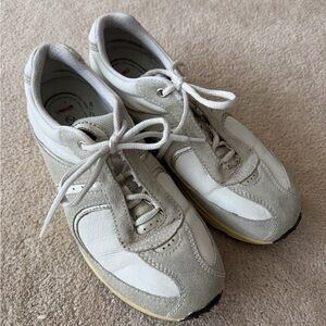ECCO White and Light Gray Leather Suede Sneakers